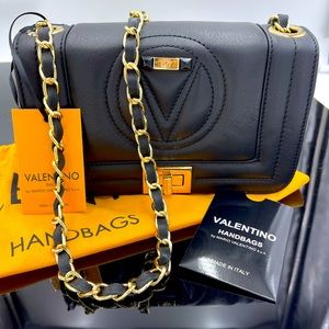 Mario Valentino Beatriz Camera Crossbody bag black leather, gold hardware NWT